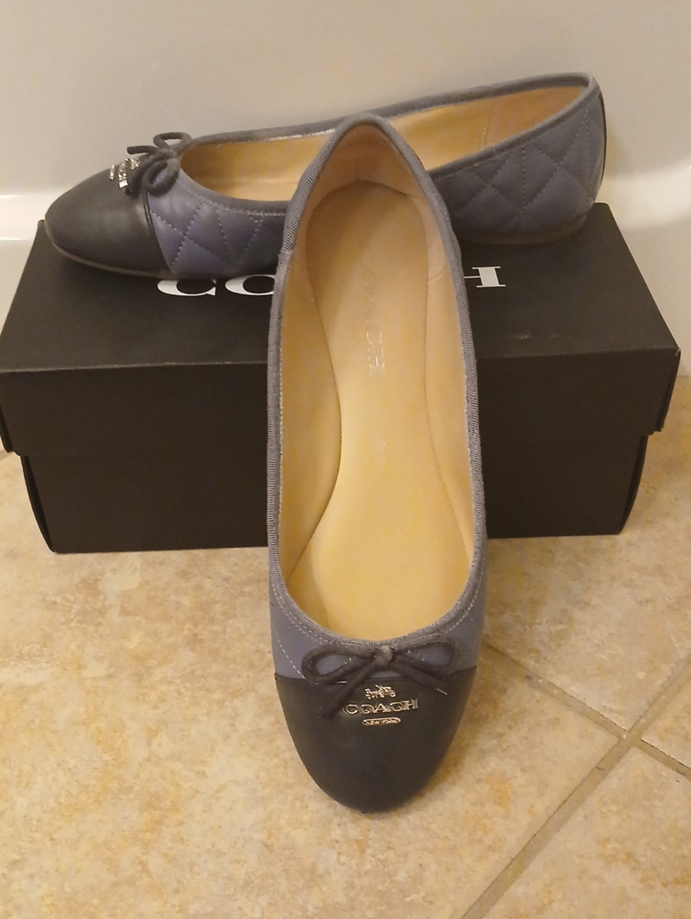 Coach Quilted Washed Chambray Cap-Toe Ballet Flats